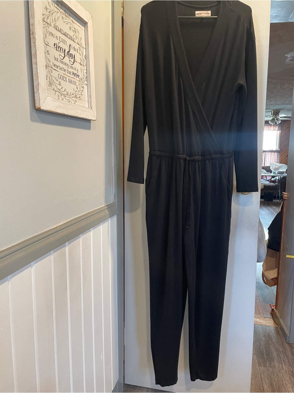 Lou & Grey Loft Classic Black Long- Sleeve Wrap Jumpsuit with Drawstring Waist M